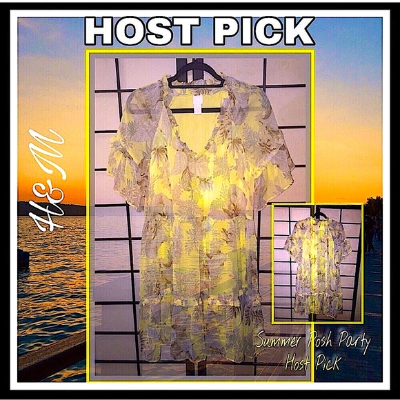 H&M yellow ruffle chiffon print top mini dress tunic 6 - Picture 7 of 10